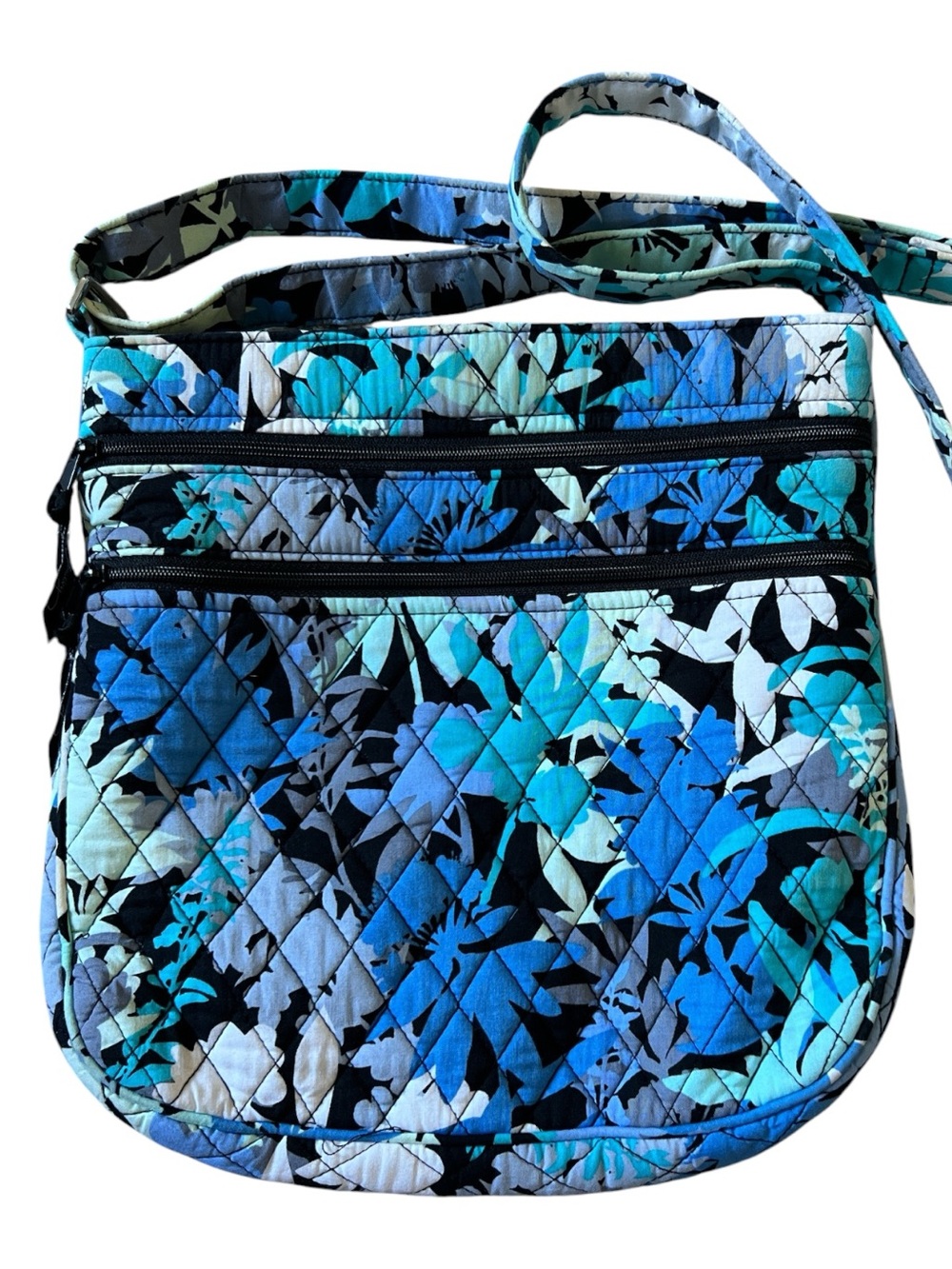 Vera Bradley Blue Floral Quilted Crossbody Bag with Adjustable Strap